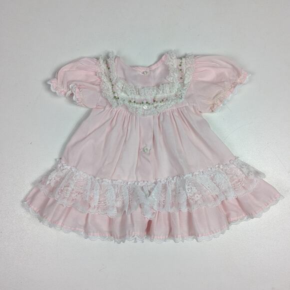 Vtg Alexis Dress Baby Girls Sz 6-9m Pink Lace Classic Frilly - Picture 5 of 6